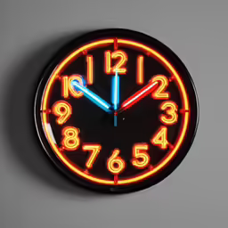 a glowing clock is shown displaying the time