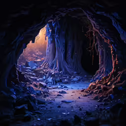 a cave is lit with candles in it