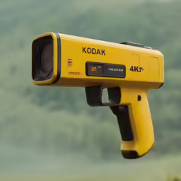 a camera is held in the air near the mountains