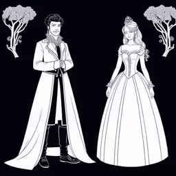 two adults dressed up in formal wear, wearing princess dresses,the disney princess and prince coloring pages, disney tangled with the disney characters as the two mains