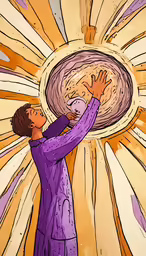 a drawing of a person holding a plate with something inside