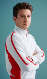 a young man with his arms crossed and his white shirt over