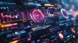 a futuristic technology background with colorful graphics,a background with digital data overlaid