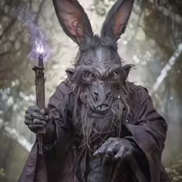 an animal with a big nose is holding a lit candle