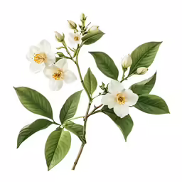 white flowers and leaves sit on top of each other