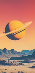 the saturn space shuttle is in flight over a distant landscape