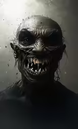 a creepy creature is in the air with its mouth open