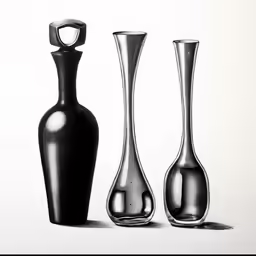 a drawing of three vases and one on the ground