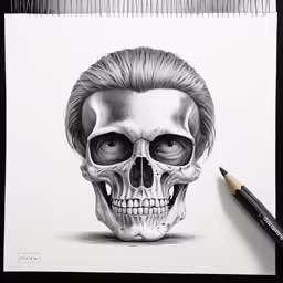 a drawing of a skull wearing a mohawk