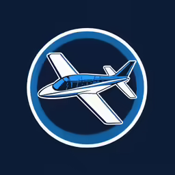a plane flying over a blue circle in front of a dark background