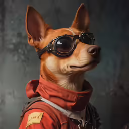 a dog with goggles and glasses on his head