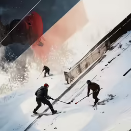 two people skiing while other skiers are on the snow