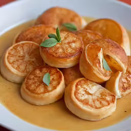 some breaded muffins and orange sauce on a plate