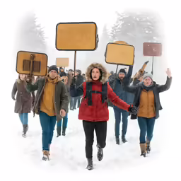 a large group of people carrying signs in the snow