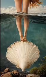 a young girl with long hair standing under water wearing a bikini