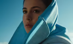 a woman in blue is wearing a hoodie