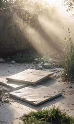 sun beams in the middle of two boards of wood