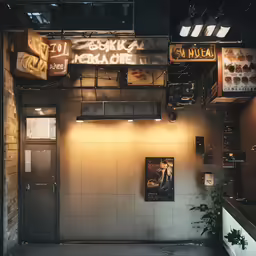 two signs on a wall in a restaurant