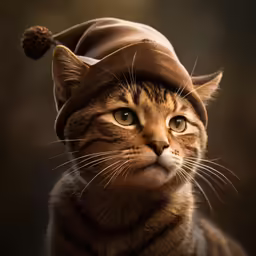 cat wearing a hat with an interesting tail