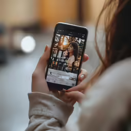 a person holds up a cell phone while taking pictures of themselves