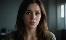 the woman is staring into the camera while she poses