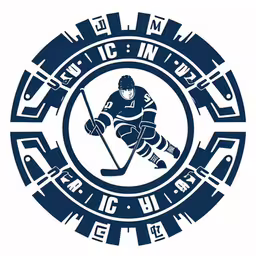 an image of a hockey player with a stick in a circle