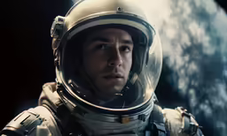 a man in a space suit is looking down