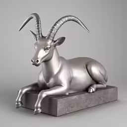 a silver goat sitting on top of a concrete slab