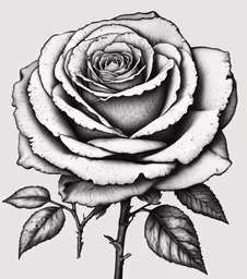 a white rose is drawn with pencil and ink,a rose with dew drops on it