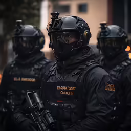 police officers standing together with helmets on