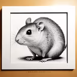 a framed photo of a rodent on a wall