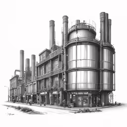 a large building with some chimneys and windows