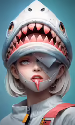 a cartoon character wearing an animal mask with teeth