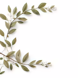 branches with leaves and flowers are on white background