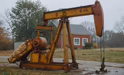 an oil pump sitting in the middle of a field