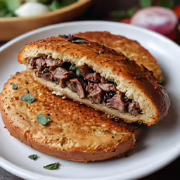 two pieces of bread with meat on a plate