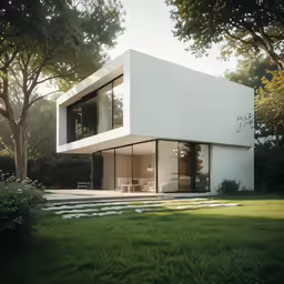 a modern house sitting on top of a lush green field