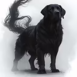 the black dog is standing on the wet ground