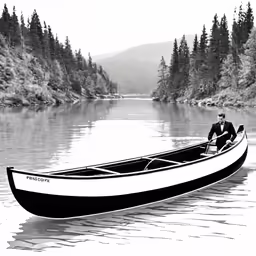 a man sits in the front of a canoe on the water