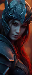 a woman wearing a armor is posing for the camera