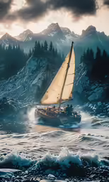 a sailboat with sails sailing in the sea