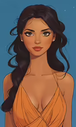 a painting of a girl with long dark hair