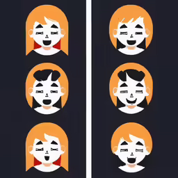 three black and orange images of faces