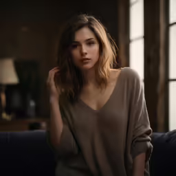 a woman sitting on top of a couch