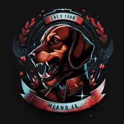 the illustration is on a black background and is designed to be a dog head