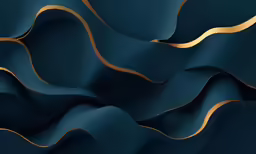 an abstract blue and gold background that is made up of layers of wavy shapes