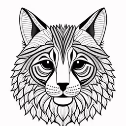 black and white abstract fox head with an intricate pattern on it,an image of a cat