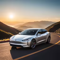 the all - electric electric sports car driving down a road