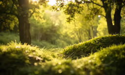 sunlight shining through trees and grass in the forest