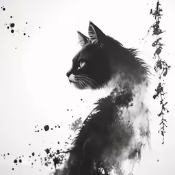 a painting that is of a black cat